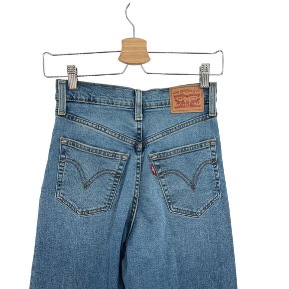 Levi's Ribcage Straight Jeans Full-Length Denim Medium Wash Blue Size 26 - Picture 9 of 15